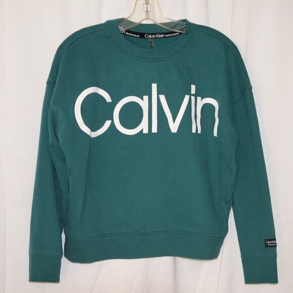 Calvin Klein Performance Sweatshirt Supersoft Jersey Size M Green White Logo - Picture 9 of 15